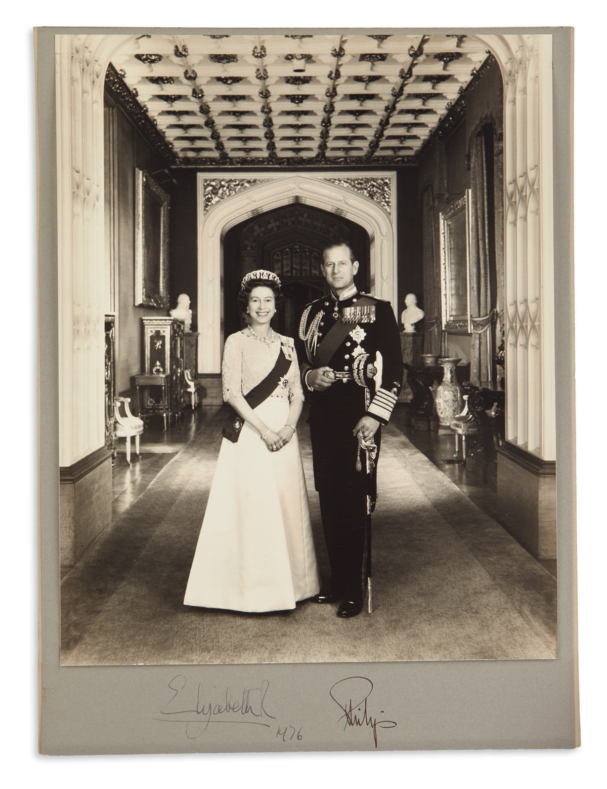 ELIZABETH II; QUEEN OF THE UK; AND PHILIP; DUKE OF EDINBURGH. Large Photograph Signed, by both (ElizabethR and Philip),